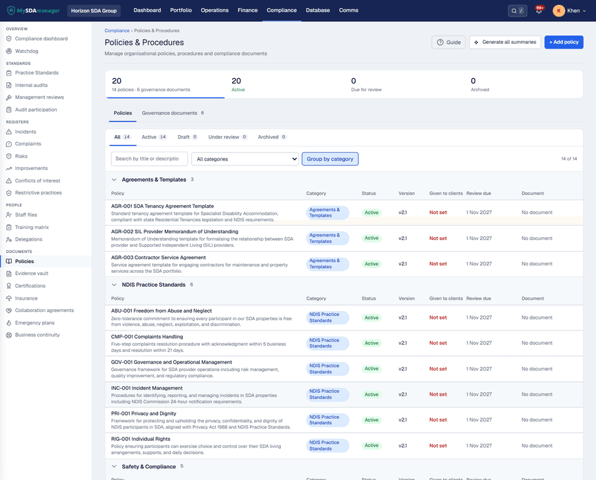 Organisational policies and procedures with AI summaries